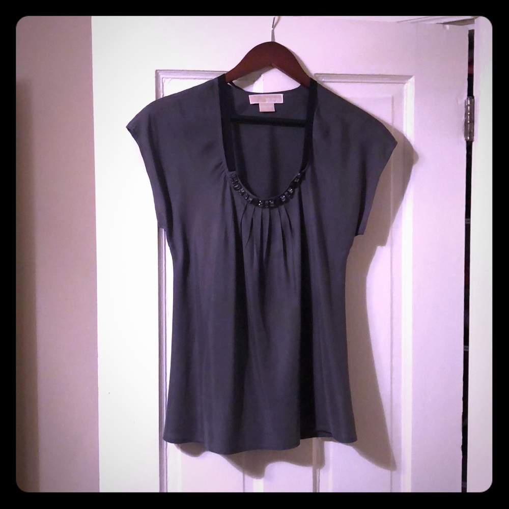 Michael Kors Jeweled Neck Blouse with back tie